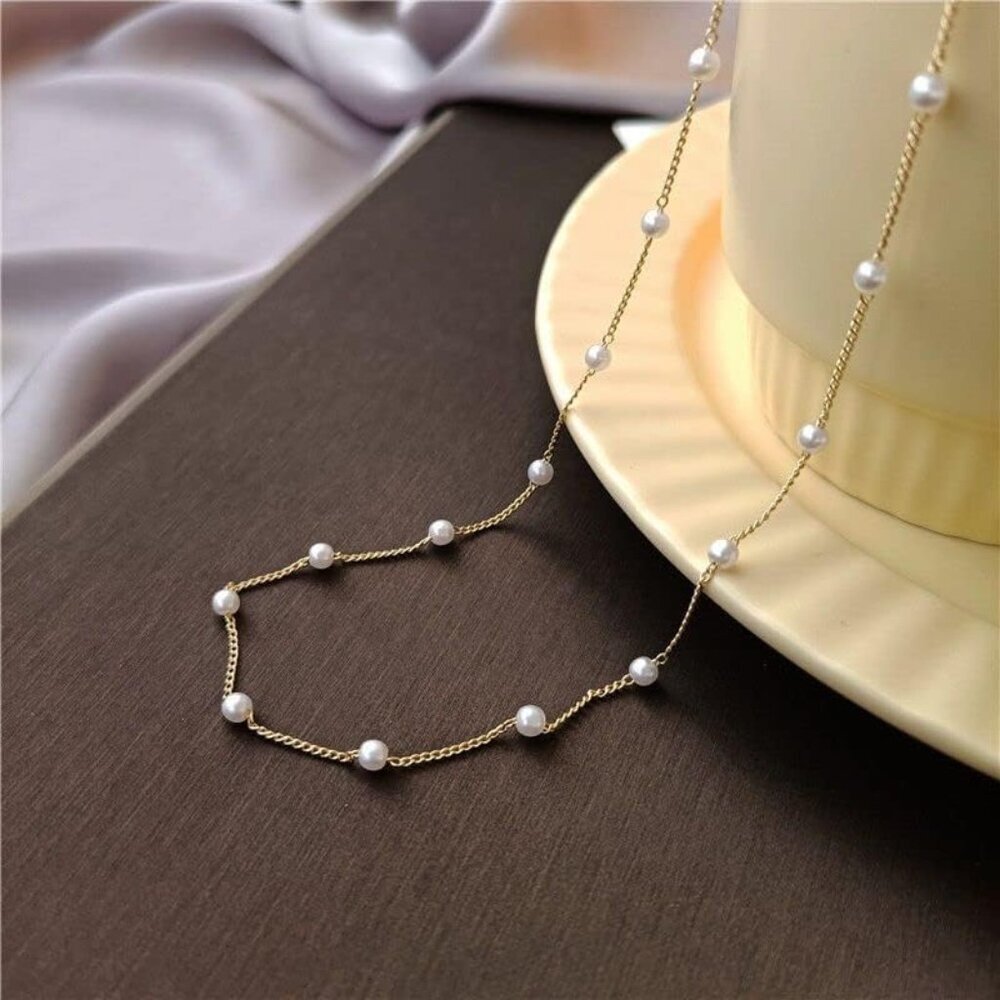 Elegant Pearl Choker Necklace with 18k Gold Chain - Adjustable & Hypoallergenic - Picture 7 of 7